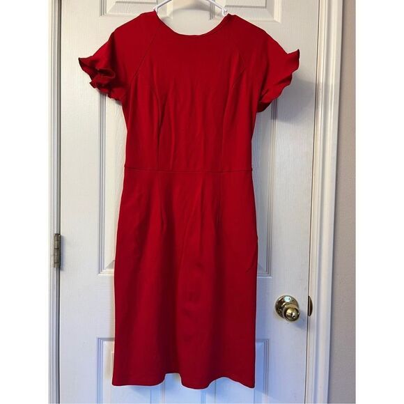 Brigitte Brianna Red Ruffle Sleeve Holiday Dress Made in USA Women’s Medium - Picture 2 of 7